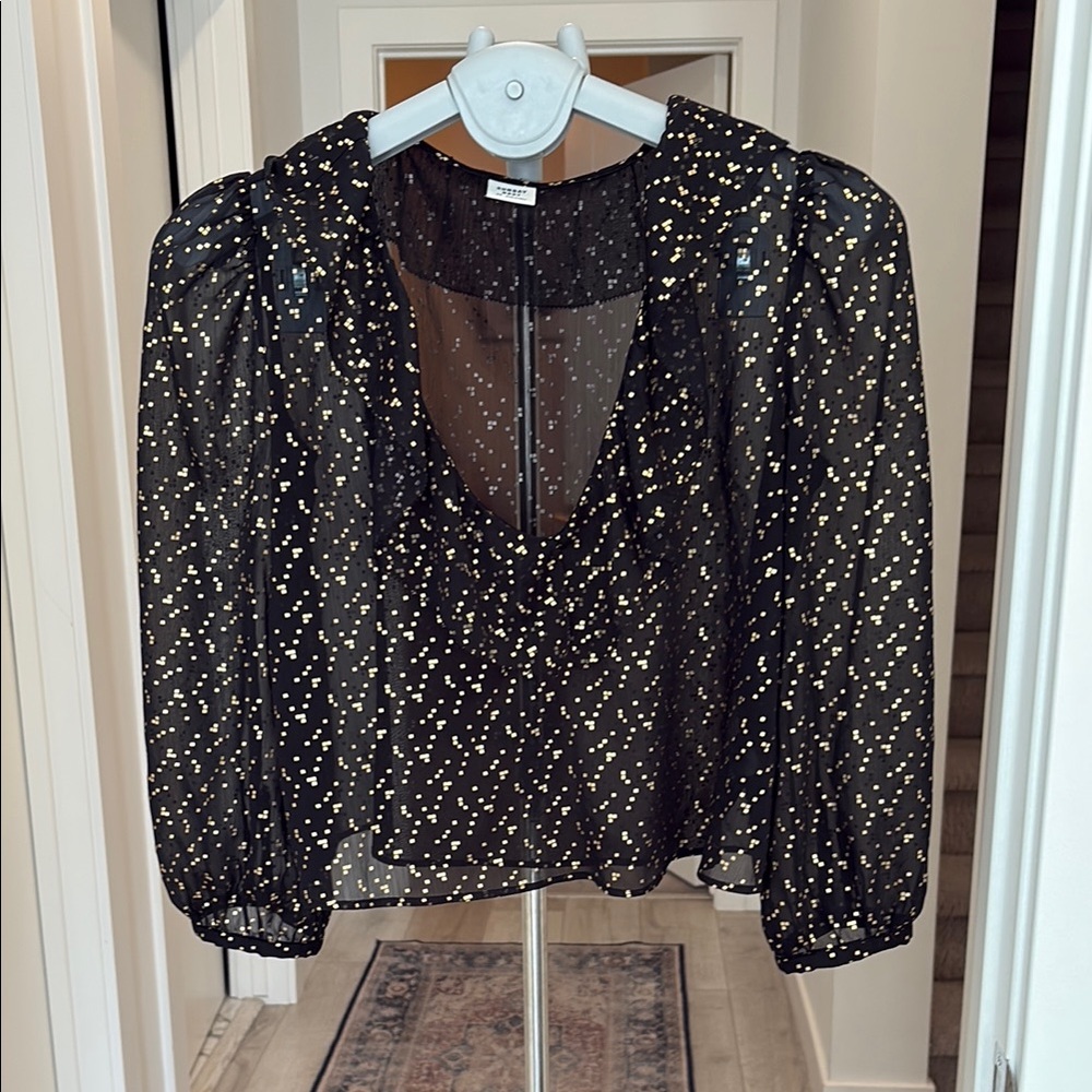 Sunday Best Black and Gold Puff Sleeve Crop Blouse